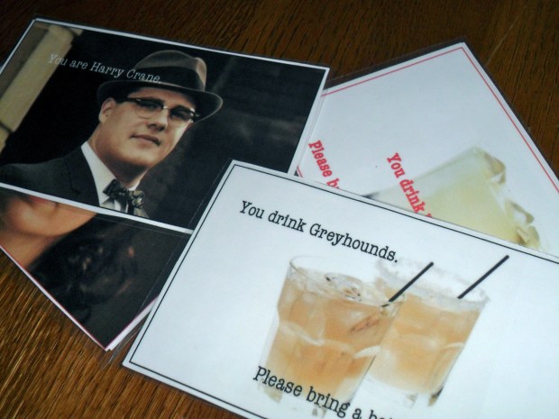 Mad Men character cards for party